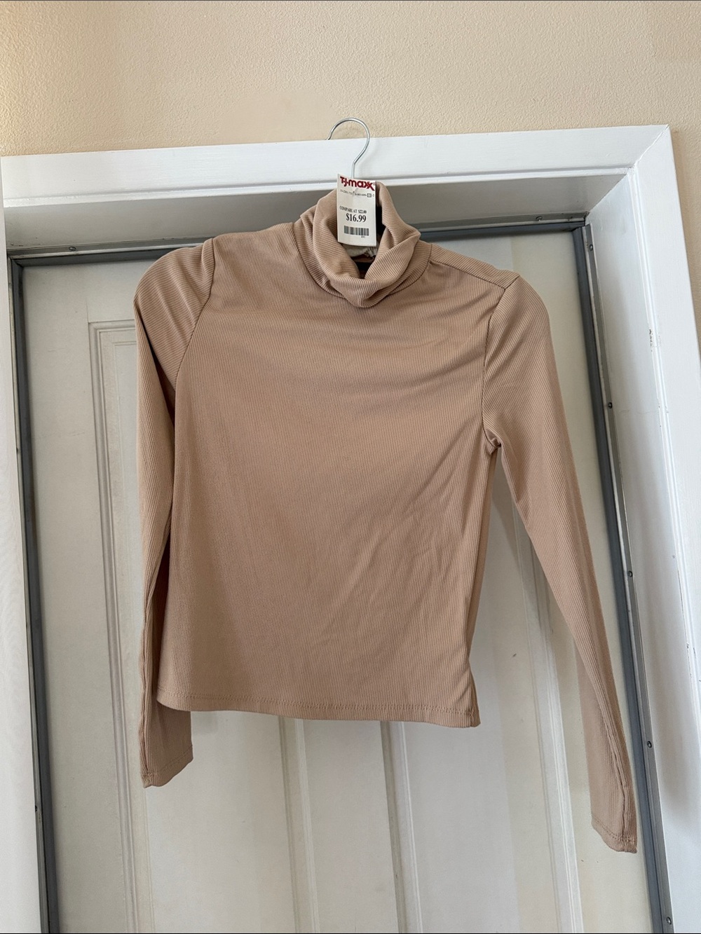 Women's Beige Turtleneck Long Sleeve Top